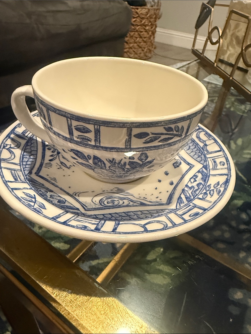 Blue Floral Ceramic Teacup and Saucer Set